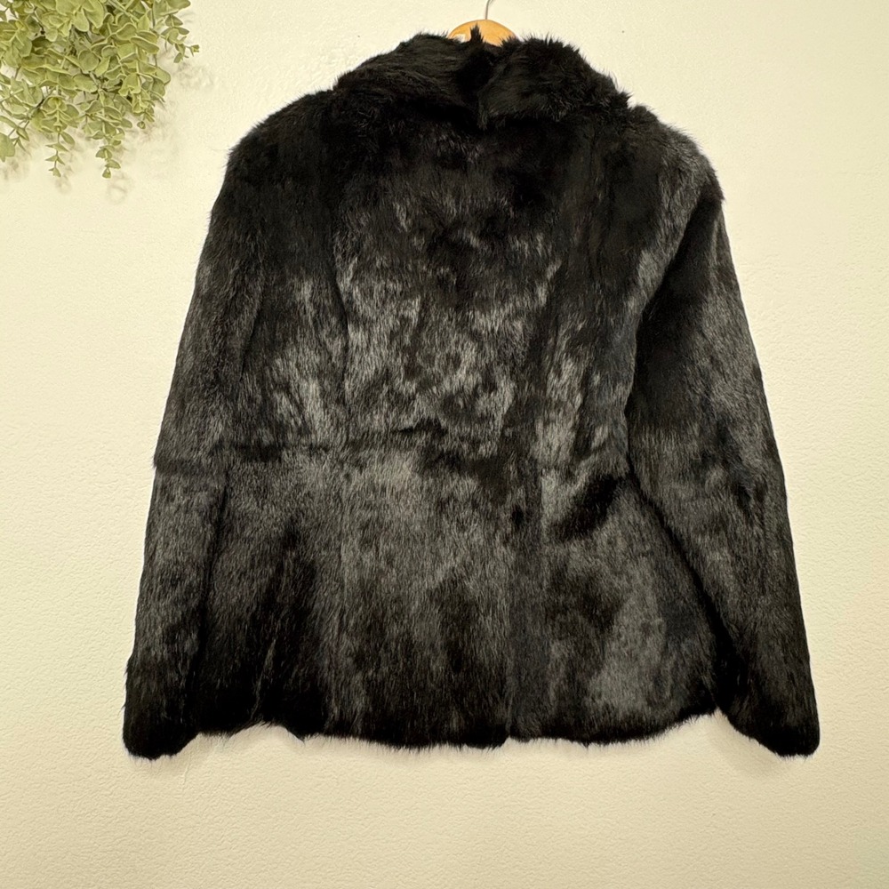 Vintage Black Faux Fur Jacket Quilted Lining Double Button Coat Korea Womens M - Picture 9 of 9